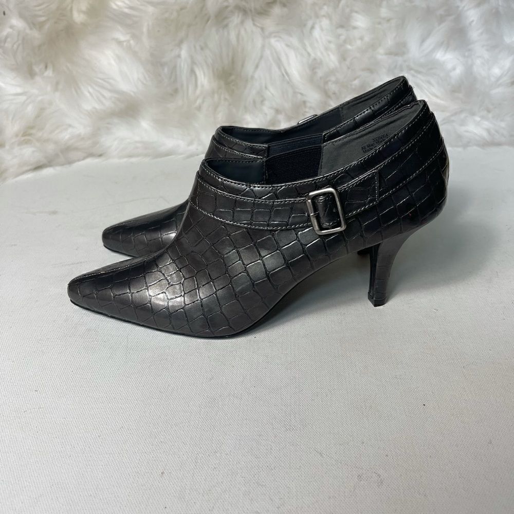 Kelly & Katie women’s steal gray faux croc ankle boots with side buckle …
